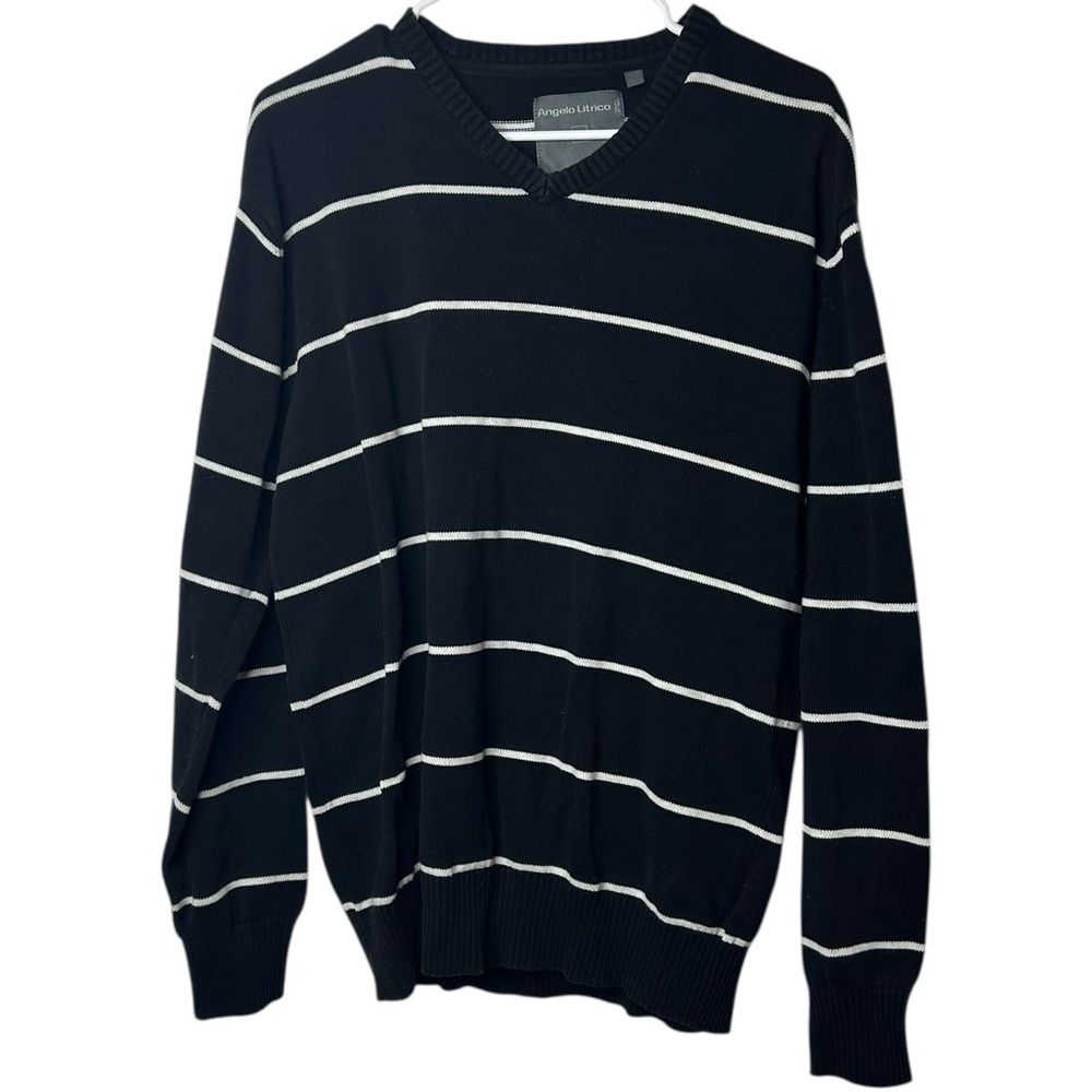 Angelo Litrico Men’s XL Black & White Striped V-Neck Pullover Sweater‎ - Picture 2 of 5